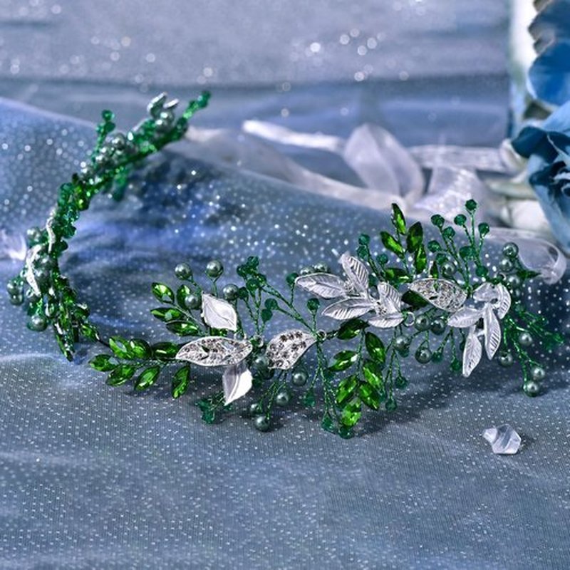 HONGMEI Bridal Headpiecees for Wedding Hair Accessories for Brides Rhinestone Wedding Headband for Women and Girls (Green)