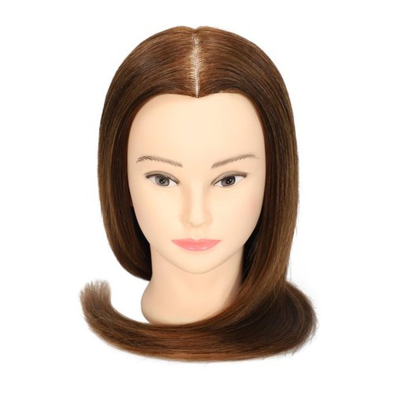 Female 100% Human Hair Mannequin Head Hair Styling Training Head Cosmetology Manikin Head Doll Head for Hairdresser with Free Clamp (brown) (16 Inch)