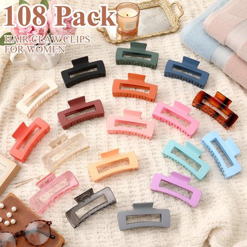 Hoteam 108 Pcs 4.1 Inch Large Hair Claw Clips Bulk Rectangular Big Hair Claws Matte Nonslip Banana Clip Plastic Barrettes for Women Gifts Accessories, 18 Colors