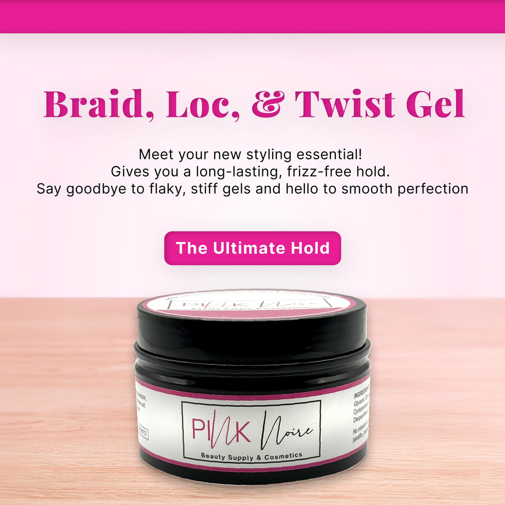 Pink Noire Braiding Gel | Braid Gel Extreme Hold for Locs, Twists and Braid | 7 fl oz