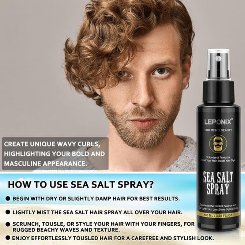 Sea Salt Spray for Men, Sea Salt Spray for Hair, Texturizing & Thickening With Kelp, Aloe Vera & Red Algae Extract, Adds Instant Volume & Light, Beach Waves Styling Product, Travel Hairspray 2x100ml