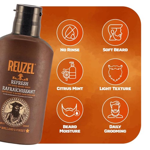 Reuzel Refresh No Rinse Beard Wash - Gentle Cleansing Formula for Men | 200 ml