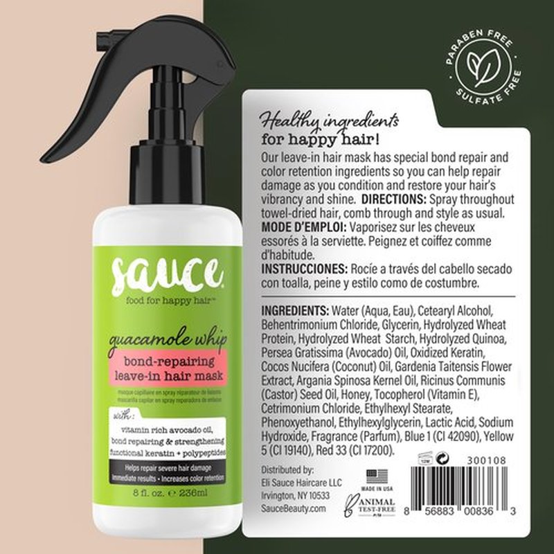 SAUCE BEAUTY Bond-Repairing Leave-In Hair Mask, Guacamole Whip, 8 fl oz (236 ml)