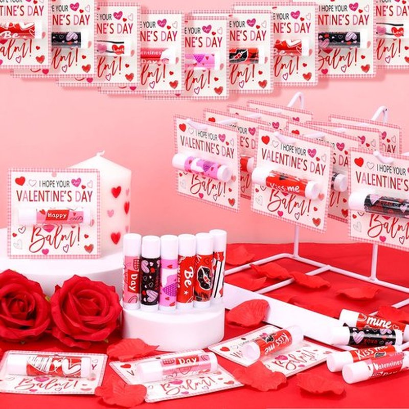 QAUYETM 30 Pcs Valentine Lip Balms Bulk Valentine's Day Gifts for Women Galentines Chapstick Gloss 6 Assorted Flavors for Wedding Bridal Shower Birthday Party Favours