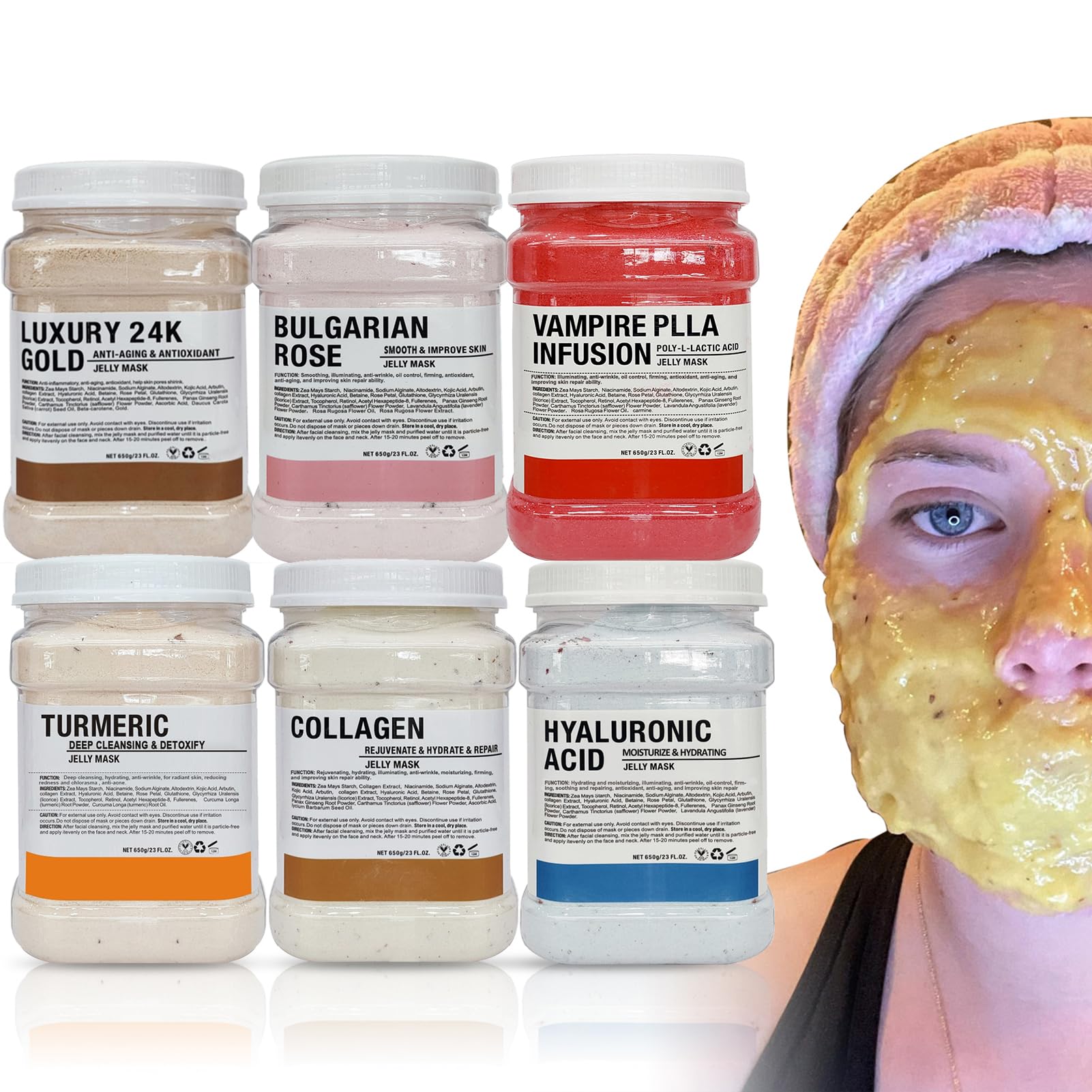 YMEYFAN Jelly Mask for Facials Professional Face Mask Bulk Wholesale, Jelly Mask Powder for Estheticians Supplies Beauty Salon Spa Face Mask Skin Care, 23Fl Oz (6 Jar)
