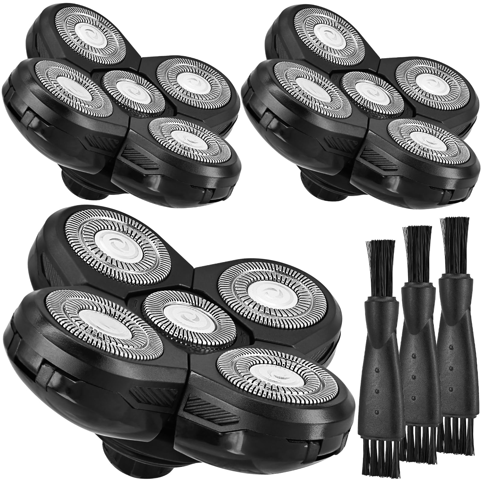 Bald Head Shavers Replacement Blades, BENACES 3 Pack Blades Refills Compatible with Freebird Head Shaver, 5-Blade Razor with Cleaning Brush, Specially Engineered for Bald Men, Face Electric Razor