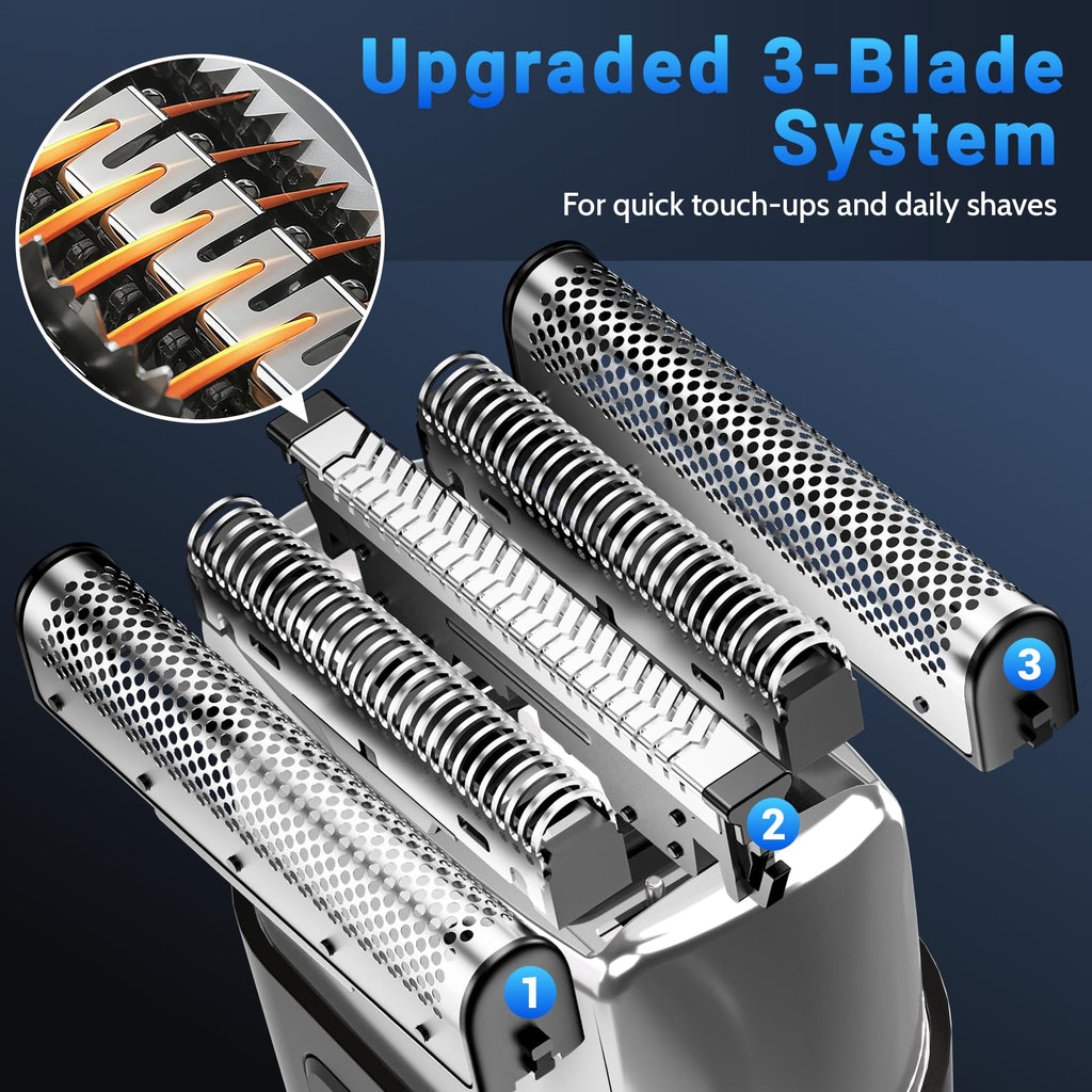 YOXSPD Electric Foil Shavers for Men: Mini Electric Razor with 3 Floating Blades, LED Display, Dual Speed - IPX7 Waterproof Wet/Dry Cordless Razor, USB Fast Charging, Travel Lock (Black)