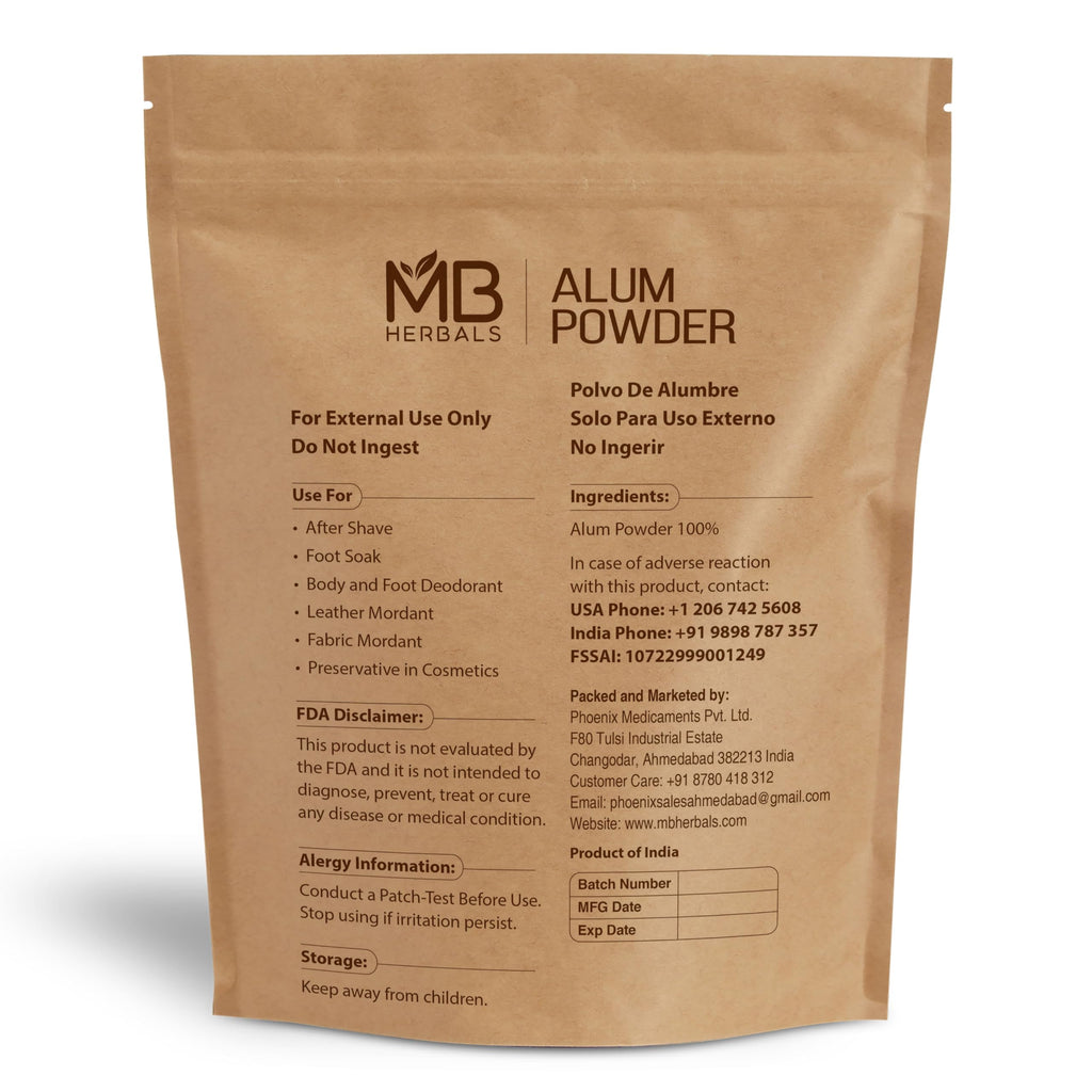MB Herbals Alum Powder 8 oz / 0.5 lb / 227g | Deodorant | After Shave | Leather Fabric and Paper Mordant | Do Not Ingest | External Use Only