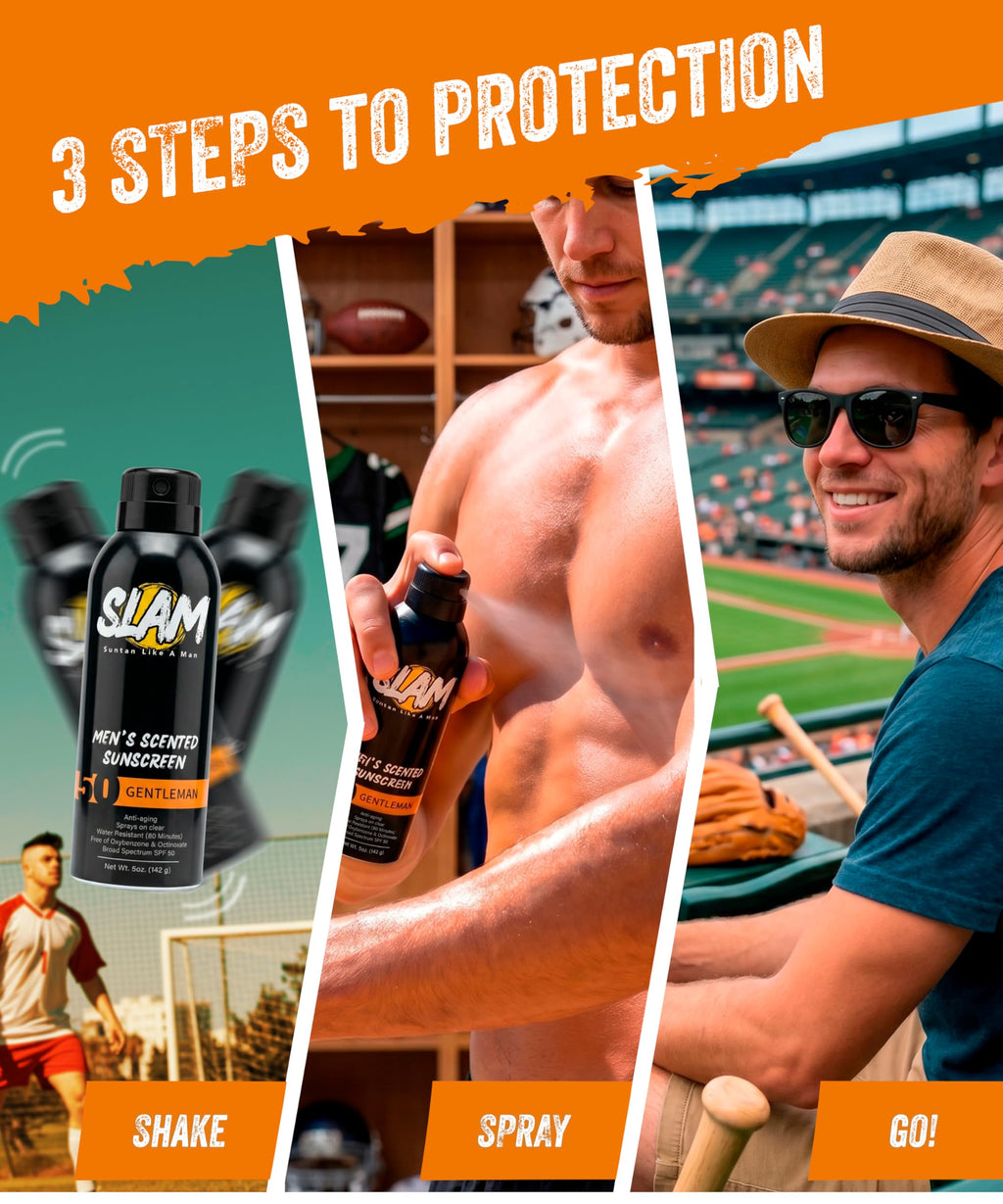 SLAM Men’s Sunscreen SPF 50 Spray - Broad Spectrum UVA/UVB Protection - Non-Greasy & No Harsh Chemicals - GentleMan Bergamot Cedar Patchouli Cologne Scented - 2 Pack