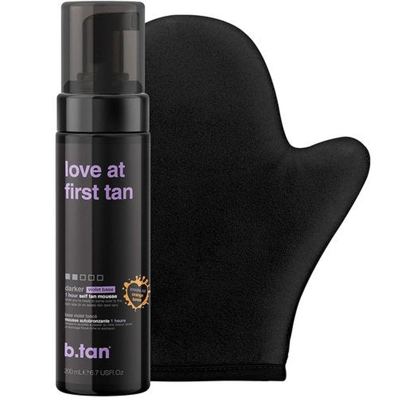 b.tan Violet Self Tanner Kit - Dark Tanning Mousse with Mitt Applicator, 1 Hour Express, Vegan, 6.7 Fl Oz