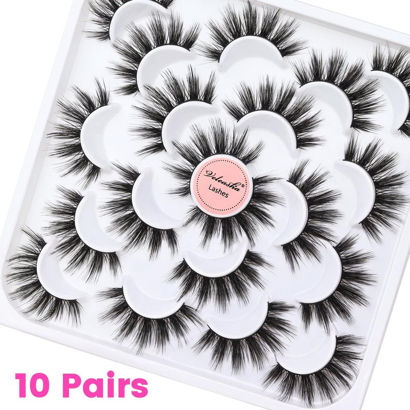Veleasha Lashes Wispy False Lashes Strips Natural Fluffy Eyelashes 18mm 3D Fuax Mink False Eyelashes Soft Lightweight Strip Lashes Manga Fake Eyelashes 10 Pairs Pack (V07)