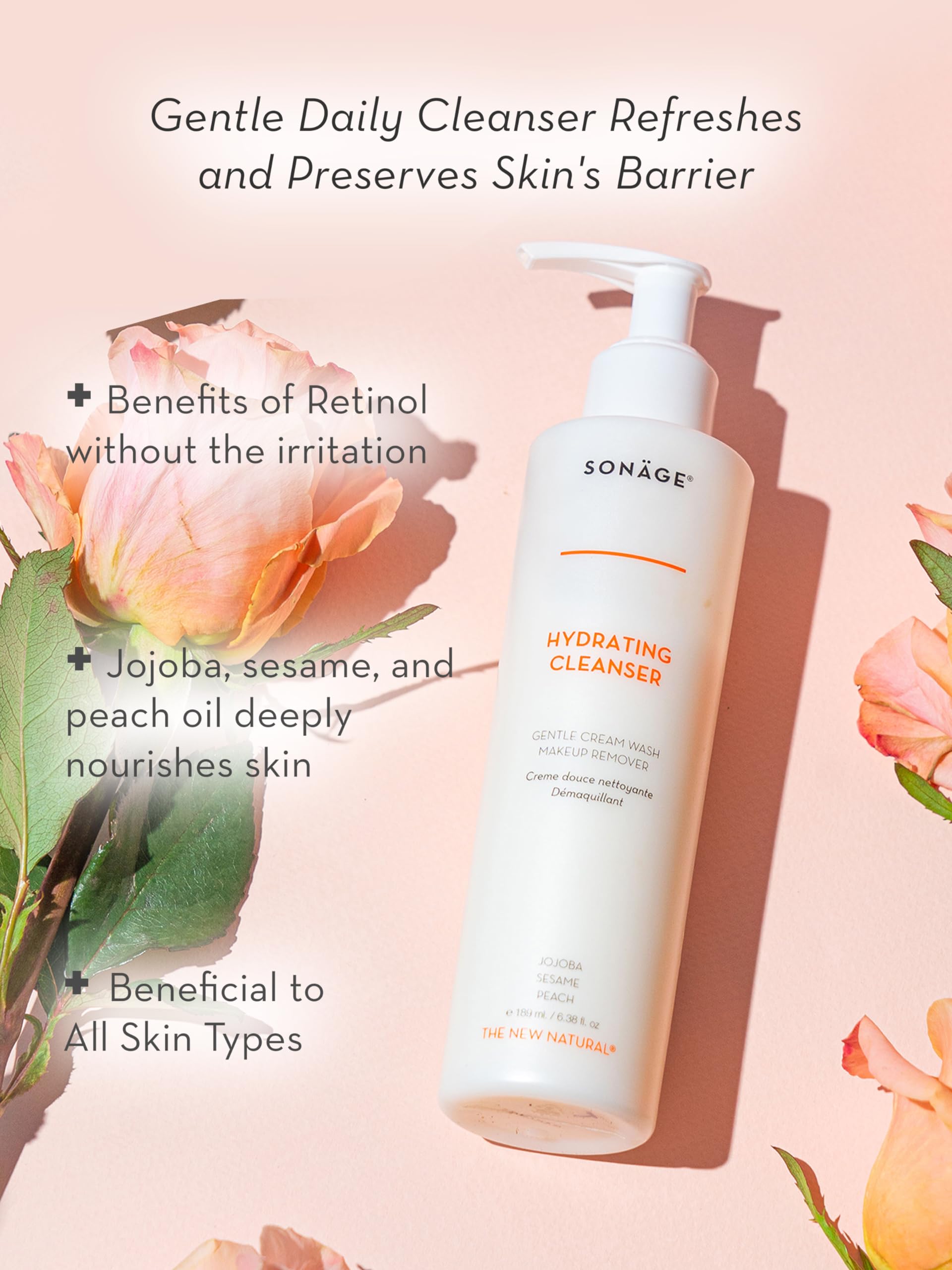 SONAGE Hydrating Facial Cleanser for All Skin Types | Gentle Cream Face Wash & Makeup Remover with Aloe, Chamomile & Vitamin E | Non-Stripping, Moisturizing Daily Cleanser