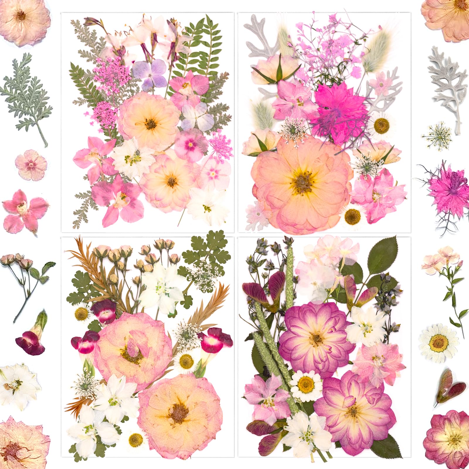 SUAUKEY 92 Pcs Pink Pressed Dried Flowers for Resin, Real Natural Bulk Dry Wildflowers Leaves Perfect for Epoxy Molds, DIY Crafts, Soap Candles Jewelry Making, and Home Decor