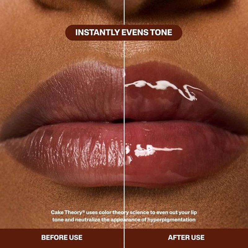 Cake Theory Lip Tone Equalizing Oil - Hydrating, High-Shine Blurring Lip Oil with Purple Brown Tint | Clean, Vegan Formula – 0.23 oz