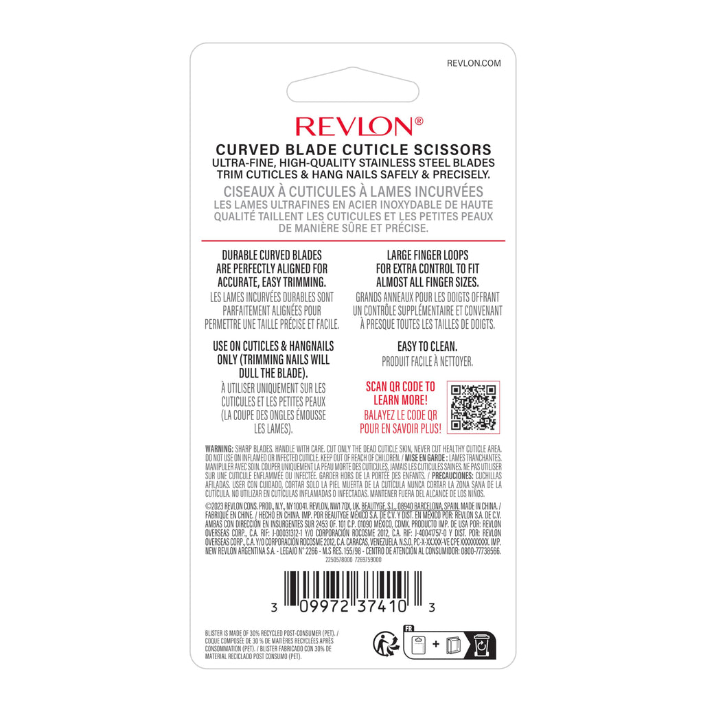 Revlon Cuticle Scissors, Ultra-Fine Stainless Steel Curved Blade for Neat Cuticles and Hangnail Trimming, Tool for Safe Cuticle Nail Care, 1 count