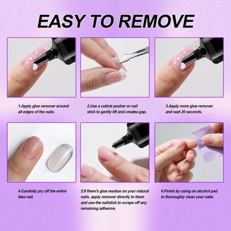 Nail Glue for Press Ons and 15g Remover with Cuticle Pusher Set, No UV Needed, Quick Dry Strong Semi Solid Glue for Press On, Long Lasting Adhesive for Fake Acrylic Nails