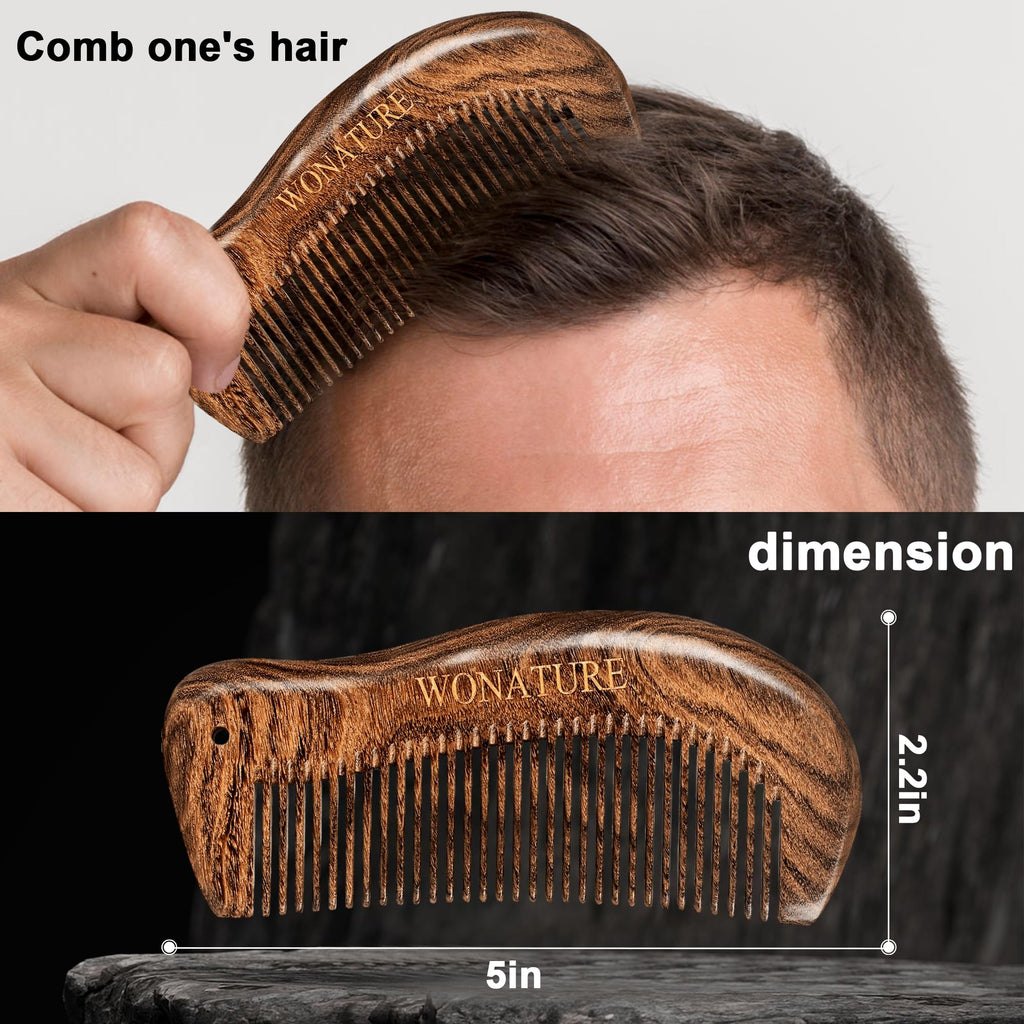 Wonature Beard Brush - Men's Beard Care Tool Set with Wooden Sandalwood Comb & Travel Pouch, Styling & Detangling Travel Kit for All Beard Types