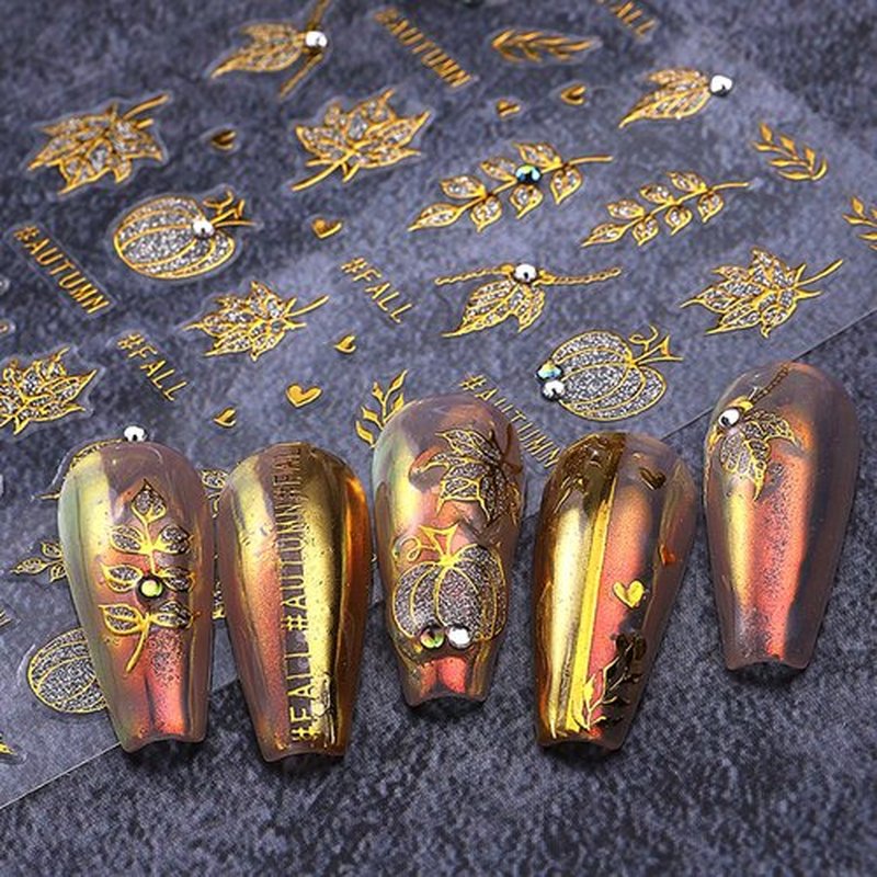 6 Sheets Halloween Gold Nail Art Stickers Decals Spider Web Nails Stickers with Rhinestones Design 5D Skull Nails Decal Self-Adhesive Bat Nail Art Decal for Women Halloween Decor
