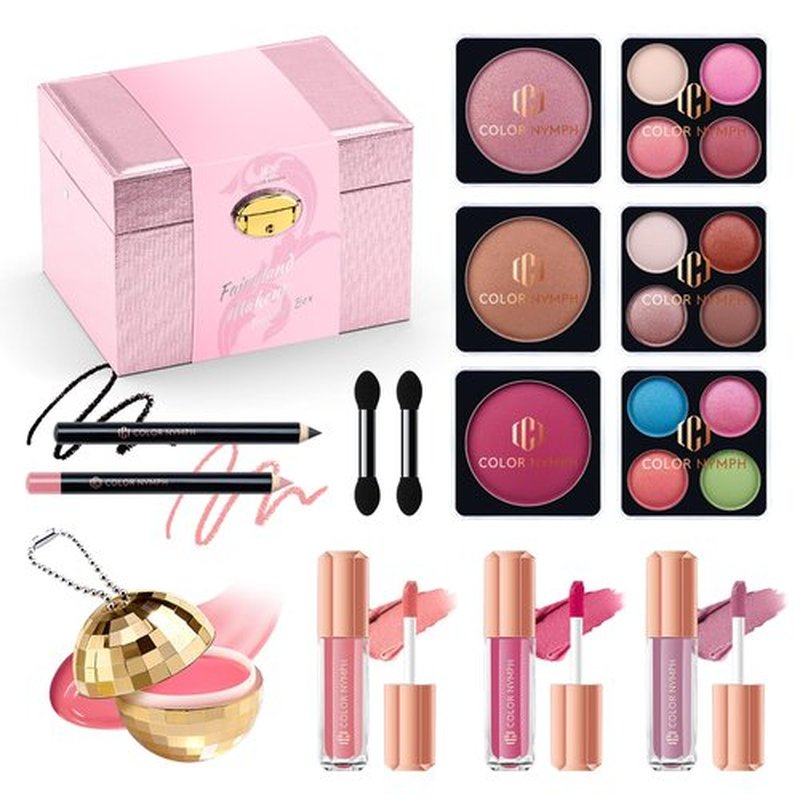 Color Nymph Girls Makeup Kit For Teens & Girls | All In One Makeup Set with Lockable Storage Box, Built-in Mirror, Eyeshadow, Blush, Contour, Highlighter, Lipgloss, Lipliner, Eyeliner, Lip Balm