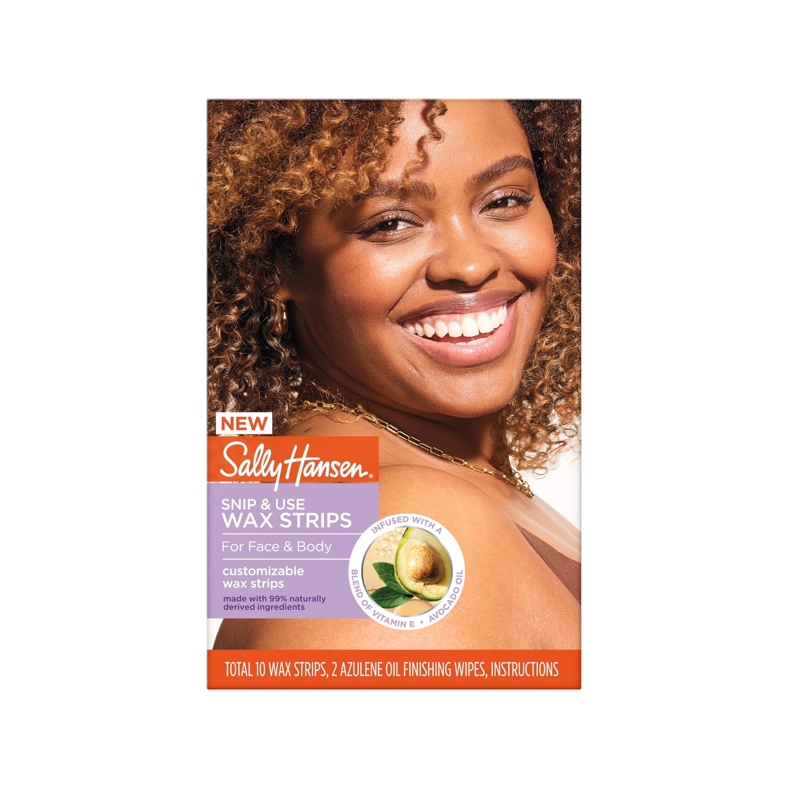 Sally Hansen Snip & Use Wax Strips Kit | Face & Bikini Line Hair Removal | Vitamin E & Avocado Oil Infused | 10 Count