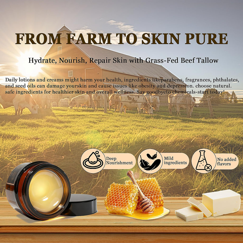 Loobexery Organic Grass-Fed Tallow Honey Balm, Beef-Tallow for Skin Whipped Beef Tallow and HoneyBalm with Raw Honey - Natural Beef Tallow Face Moisturizer for Body & Face (2 Oz)