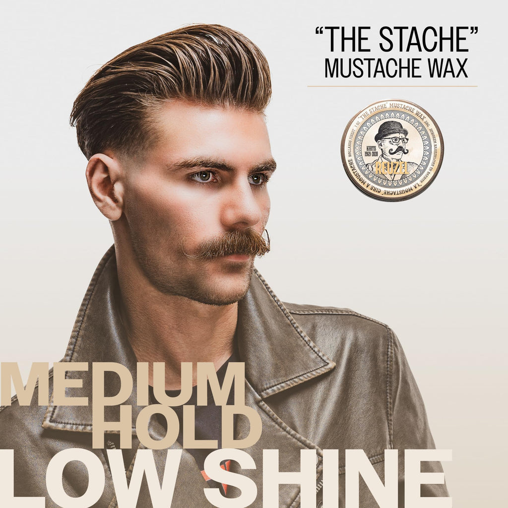 REUZEL Mustache Wax, Strong All Day Hold, Oil-Based Styling Wax, Low Shine, For All Hair Types, 1 oz