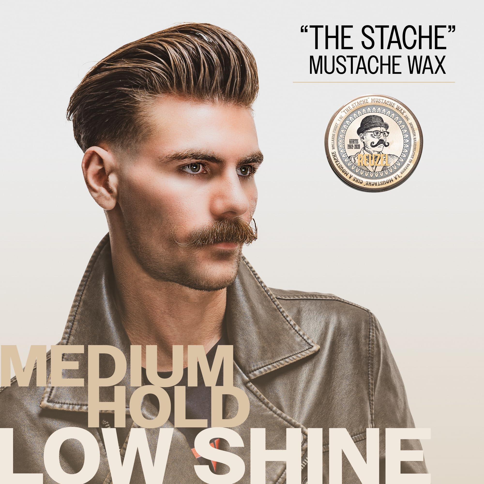 REUZEL Mustache Wax, Strong All Day Hold, Oil-Based Styling Wax, Low Shine, For All Hair Types, 1 oz