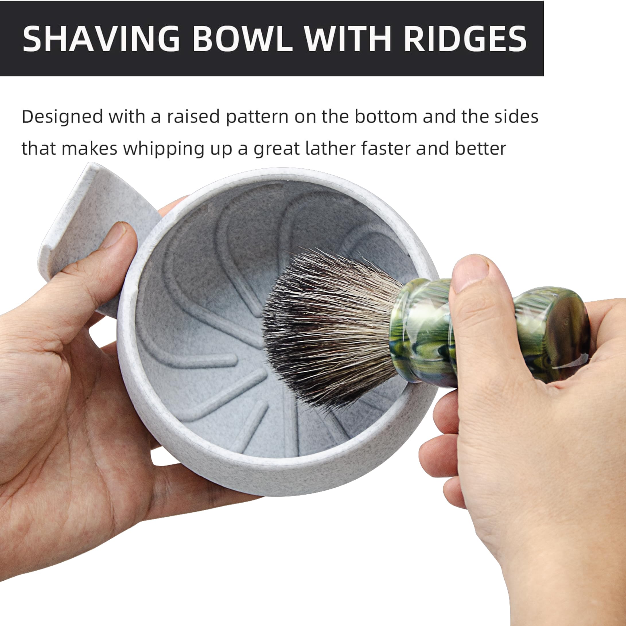 Grandslam Shaving Soap Bowl Kit For Men, Shaving Brush and Bowl, Shaving Bowl with Ridges, Shaving Mug with Brush Stand, Shaving Soap Bowl with Knob Handle, Great for Traveling and Use at Home
