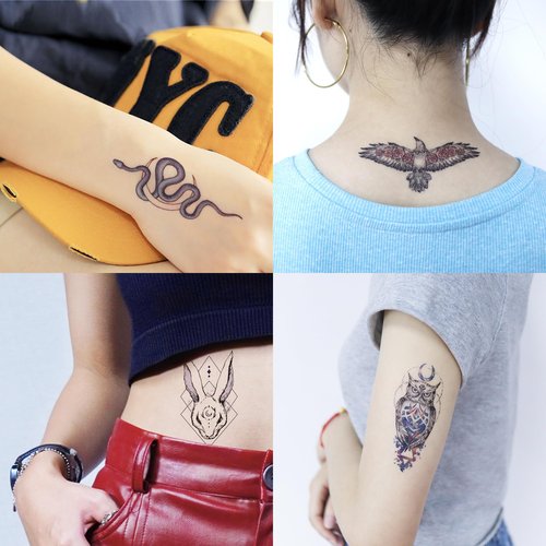Oottati 6 Sheets Mystical Geometric Animal Temporary Tattoos for Adults, Rabbit Owl Snake Eagle Lion Whale Fake Tattoo Stickers, Waterproof Long Lasting Body Art for Arm Chest