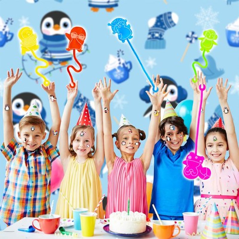 48PCS Penguin Party Favors - 24PCS Penguin Temporary Tattoos & 24PCS Penguin Stick Hands - Perfect Birthday Favors, Goodie Bag Stuffers, Treasure Box Toys, Classroom Prizes, and Student Gifts
