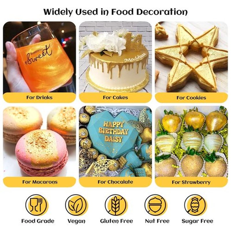 INOCERIS Edible Luster Dust - 5g Food Grade Metallic Gold Cake Decorating Powder | Shimmering Finish for Baking & Candy