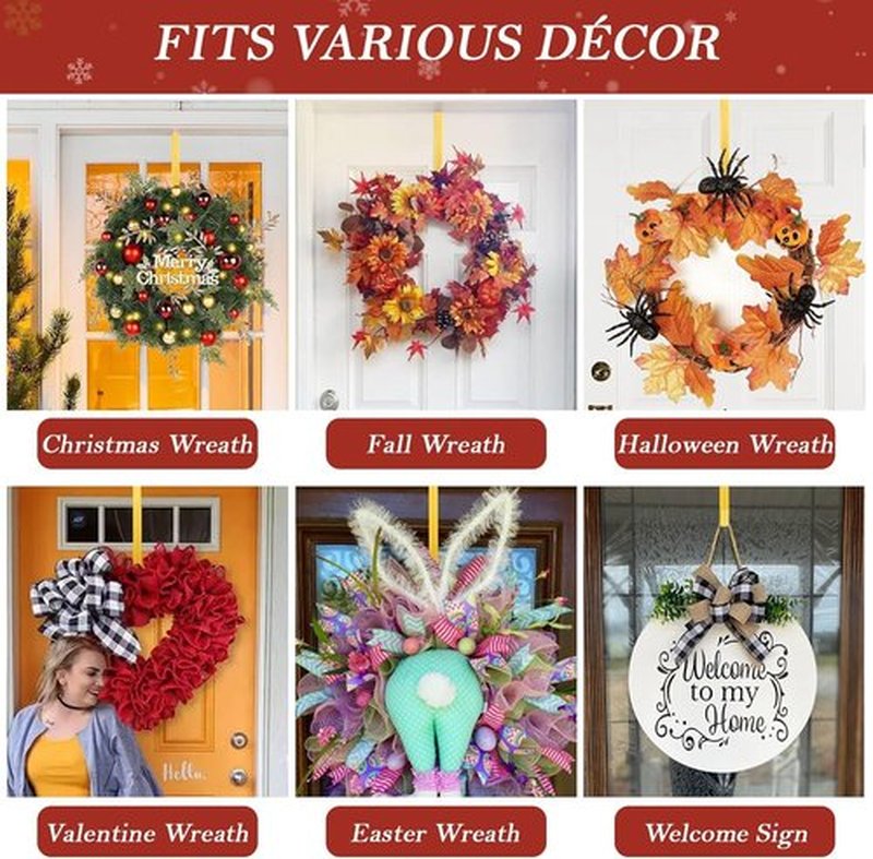 Metal Wreath Hanger - 12" Heavy Duty Over-the-Door Hook for Seasonal Decorations | Gold Finish