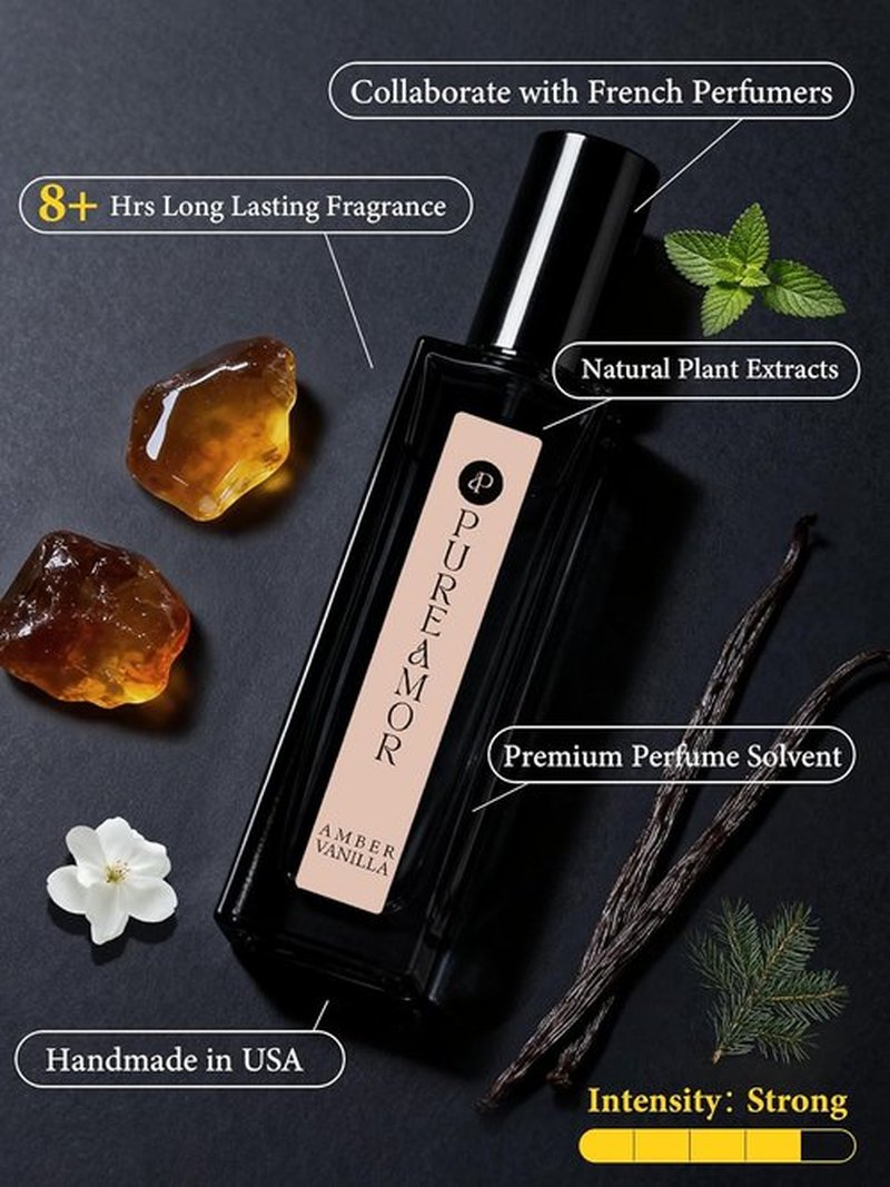 PUREAMOR Amber Vanilla Perfume - Long-Lasting Coffee Scented Fragrance | Travel Size 0.7 oz Eau de Parfum