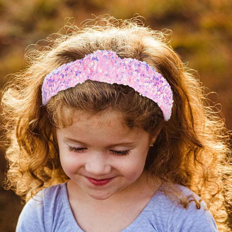 YARIEW Sequin Knotted Headband for Women Sparkle Wide Headband Knot Hair Bands Accessories Cute Little Girl Headbands Princess Headband Glitter Girls Hair Accessories (Pink)