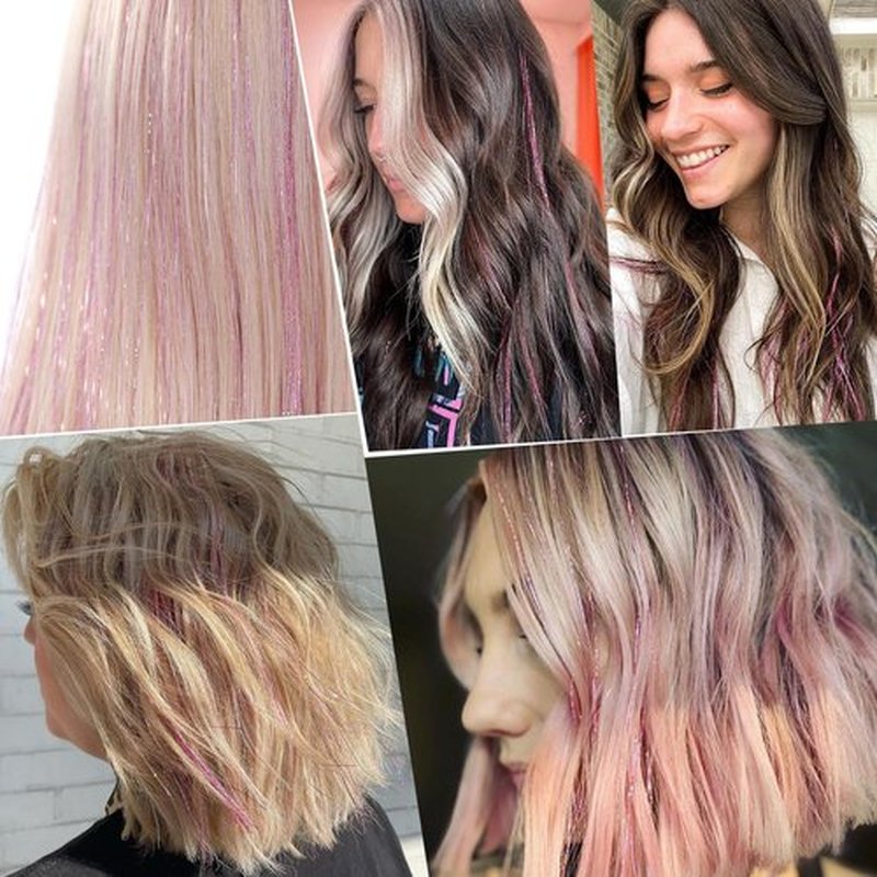 Pink Hair Tinsel 12Pcs 20.5 Inch Clip in Tinsel Hair Extensions Heat Resistant Fairy Hair Tinsel Kit Glitter Hair Extensions Accessories for Christmas Halloween Cosplay (Pink)