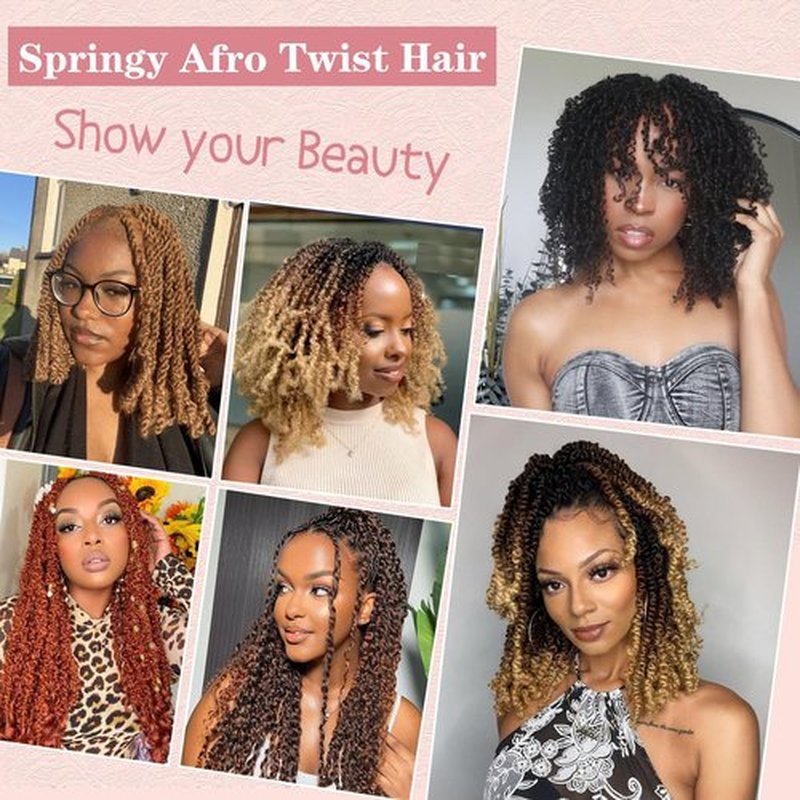 8 Packs Springy Afro Twist Hair Pre-Separated 16 inch Afro Twist Hair Marley Twist Braiding Hair Soft Locs Crochet Twist Hair Extensions For Women (1B#, 16 inch (Pack of 8))