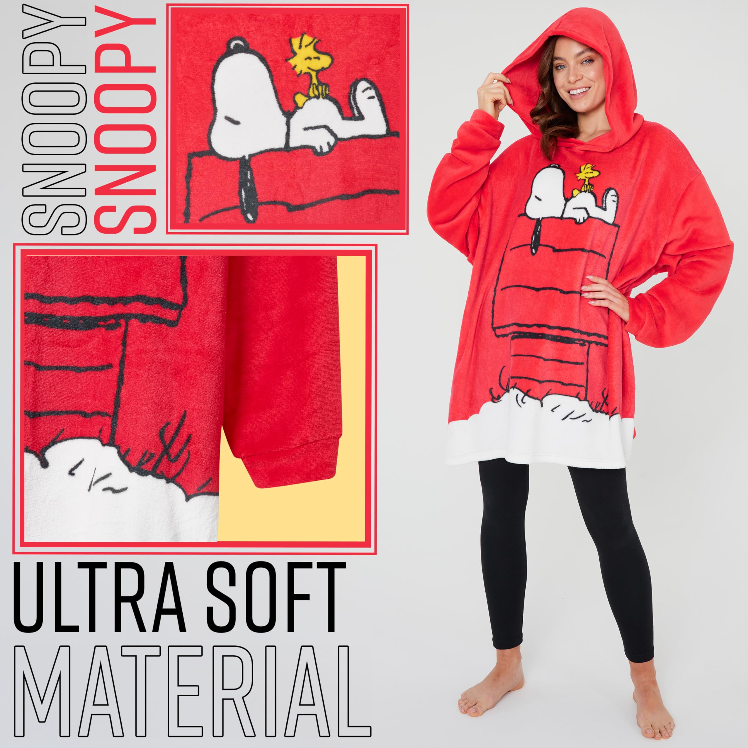 Peanuts Snoopy Hoodie Blanket Women Teens Oversized Fleece Poncho Wearable Blanket Sweatshirt Loungewear Gifts for Women