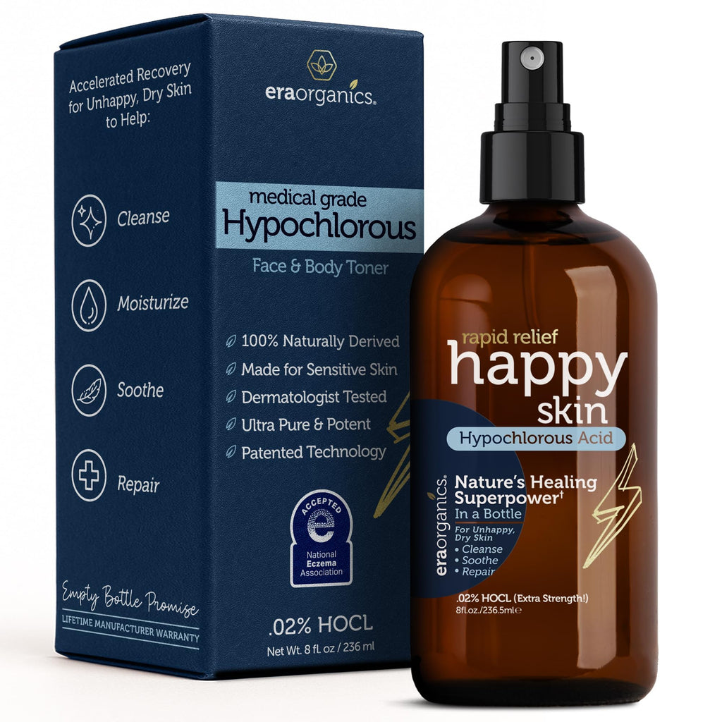 Happy Skin .02% Hypochlorous Acid Spray Toner– Extra Strength, Extra Gentle 100% Natural Toner & Skin Cleanser for Face & Body– Soothe, Hydrate & Repair Dry, Sensitive Skin– pH Balanced, Non-Toxic 8oz