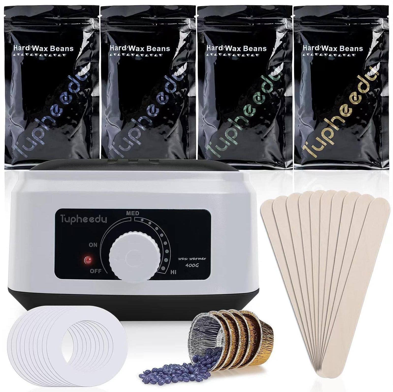 Tupheedu Wax Kit for Women and Men, Waxing Warmer for hair removal, Painless Stripless with 4 Bags Wax Beans for Coarse Hair Eyebrow Armpit Bikini Area