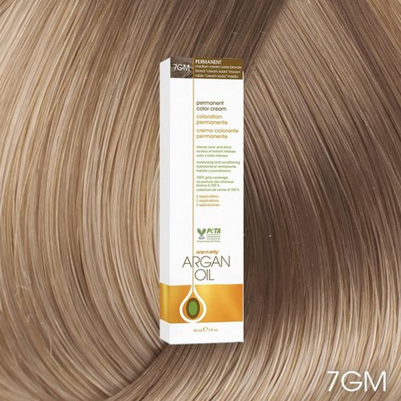 One N' Only Permanent Hair Color - Argan Oil Infused Dye for Rich Tones & Gray Coverage - 7GM Medium Cream Soda Blonde (3 oz)