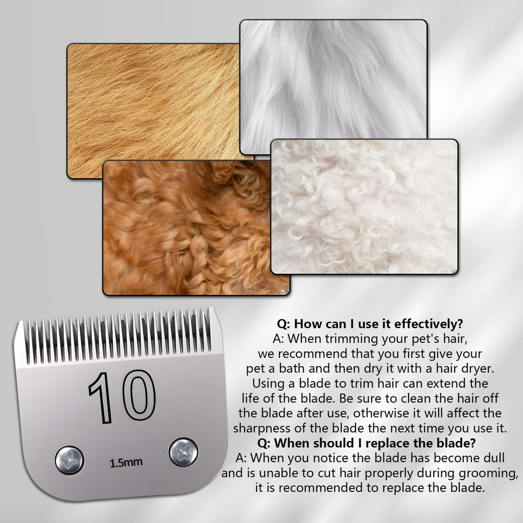 8VR 3 Pack 10# Removable Dog Grooming Blades, Made of Carbonized Steel, Suitable for Andis/Oster A5/Wahl KM Series, Cutting Length 1/16" (1.5 mm)