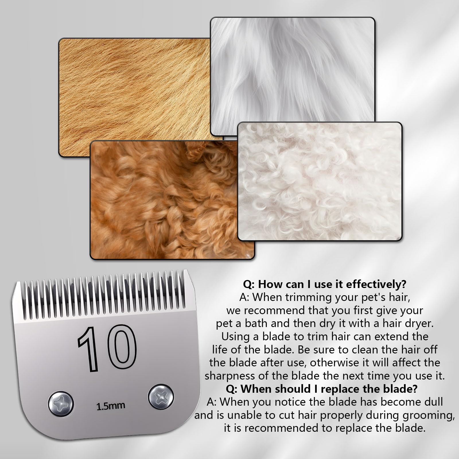 8VR 3 Pack 10# Removable Dog Grooming Blades, Made of Carbonized Steel, Suitable for Andis/Oster A5/Wahl KM Series, Cutting Length 1/16" (1.5 mm)