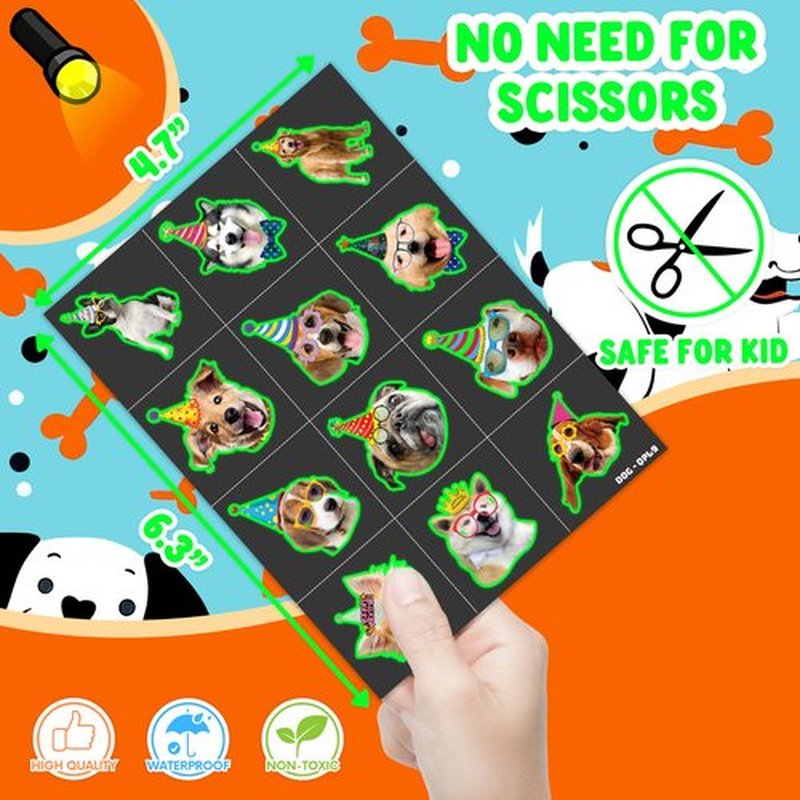 96 PCS Dog Pet Pre-Cut Luminous Glow in the dark Temporary Tattoos for Kids | Super Cute First Themed Birthday Party Favors, Supplies, Decorations, Animal Fake Tattoo Stickers Gifts for Boys Girls