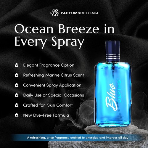 PB ParfumsBelcam Blue Depths Eau de Toilette Spray - 3.4 Fl Oz | Fresh Aquatic Cologne for Men with Citrus & Musk