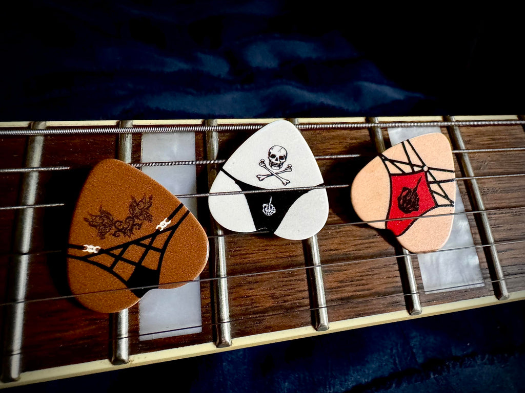 BOOTY PICKS Premium Celluloid BOOTY themed Guitar Picks, BOOTY PICKS Variety Pack with Novelty Designs, Light (.46mm), Medium (.71mm), Heavy (.96mm), (6 count)