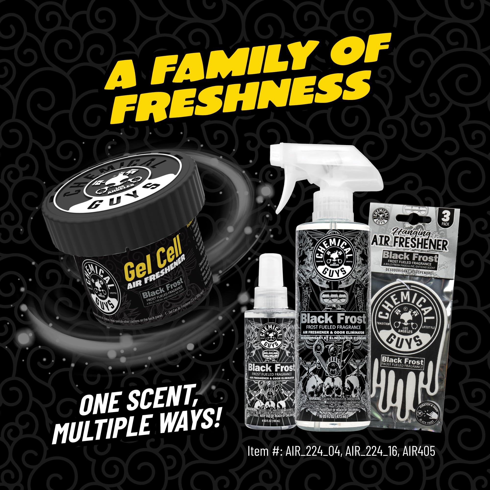 Chemical Guys Black Frost Scent Gel Can Air Freshener, Adjustable Car Air Freshener Gel With Touchless Vent Control For Cup Holder, Under Seat, Office And Home Use - 3 Pack