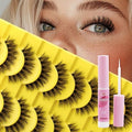 FADVAN Mink Lashes Natural Fluffy False Eyelashes 3D Volume Wispy Lashes Cateye Medium Length fake eyelashes with Clear Lash Glue Pestañas Postizas Naturales 10 Pairs-Lz201