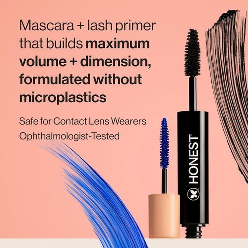Honest Beauty 2-in-1 Extreme Volume Mascara - Bold Lash Primer with Castor Oil, Vegan, Black, 0.27 fl oz