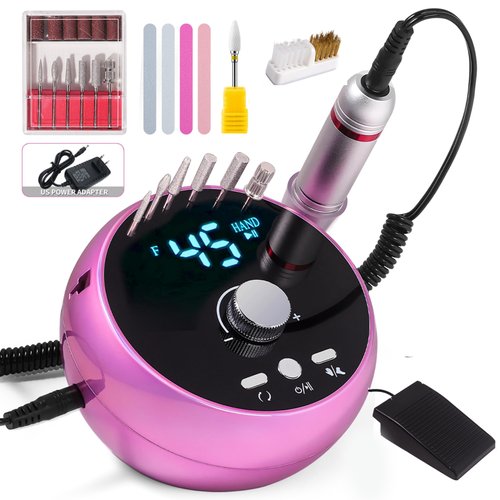 GSWOI 45000RPM Professional Portable Nail Drill Electric File,Nail E File Machine with Bits & Storage for Acrylic Nails Remove Nail Gel Polish Manicure for Salon Home(Purple)