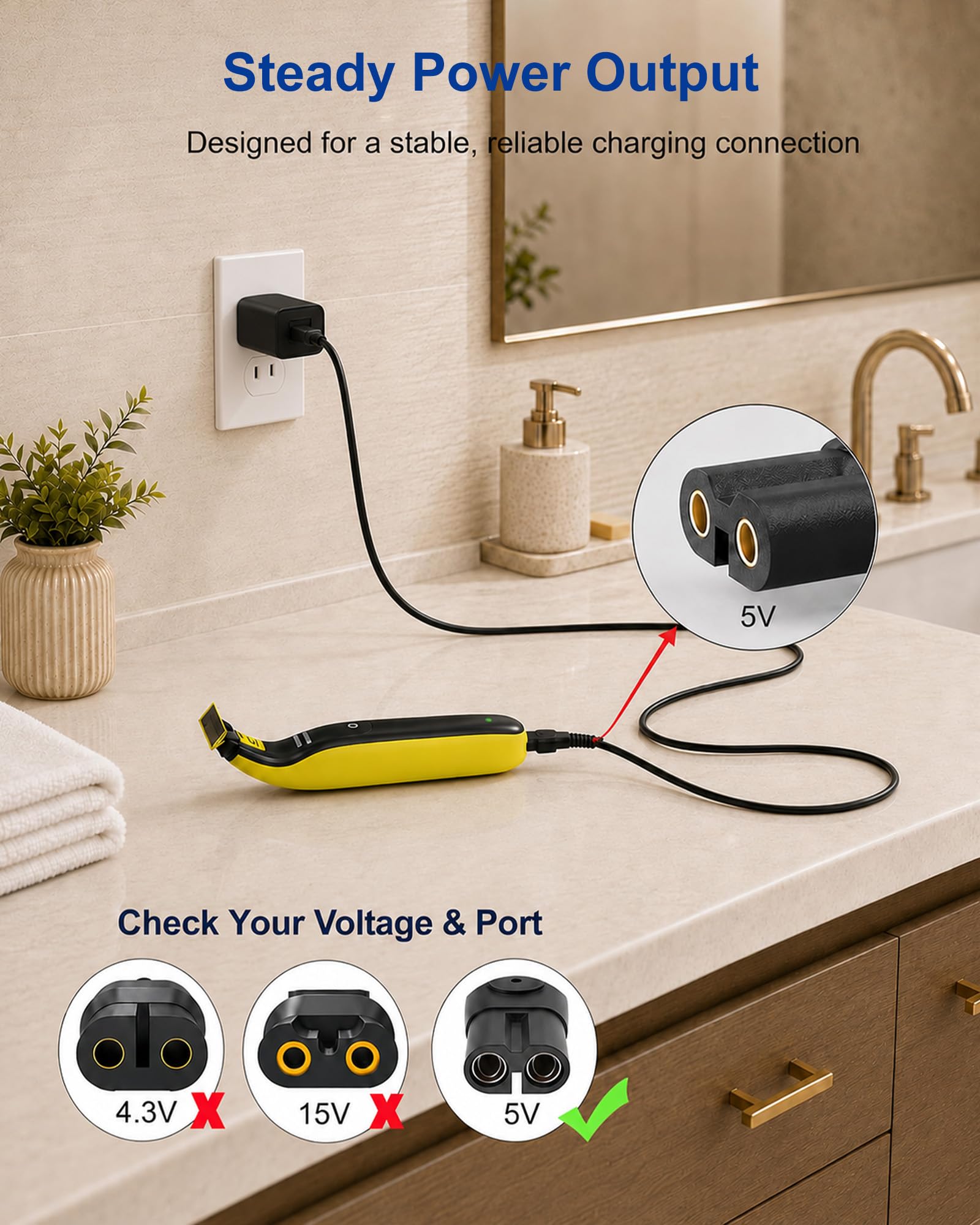 5V UL Charger for Philips Norelco OneBlade MG9525 MG9520 MG5910 QP1424 QP1624 MG5950 MG5940 MG5930 MG5920 BT3238 BT3234 PQ888 PQ889 QP1324 QP2724 X3001 QP2834, 360 Hybrid Face Shaver Cord